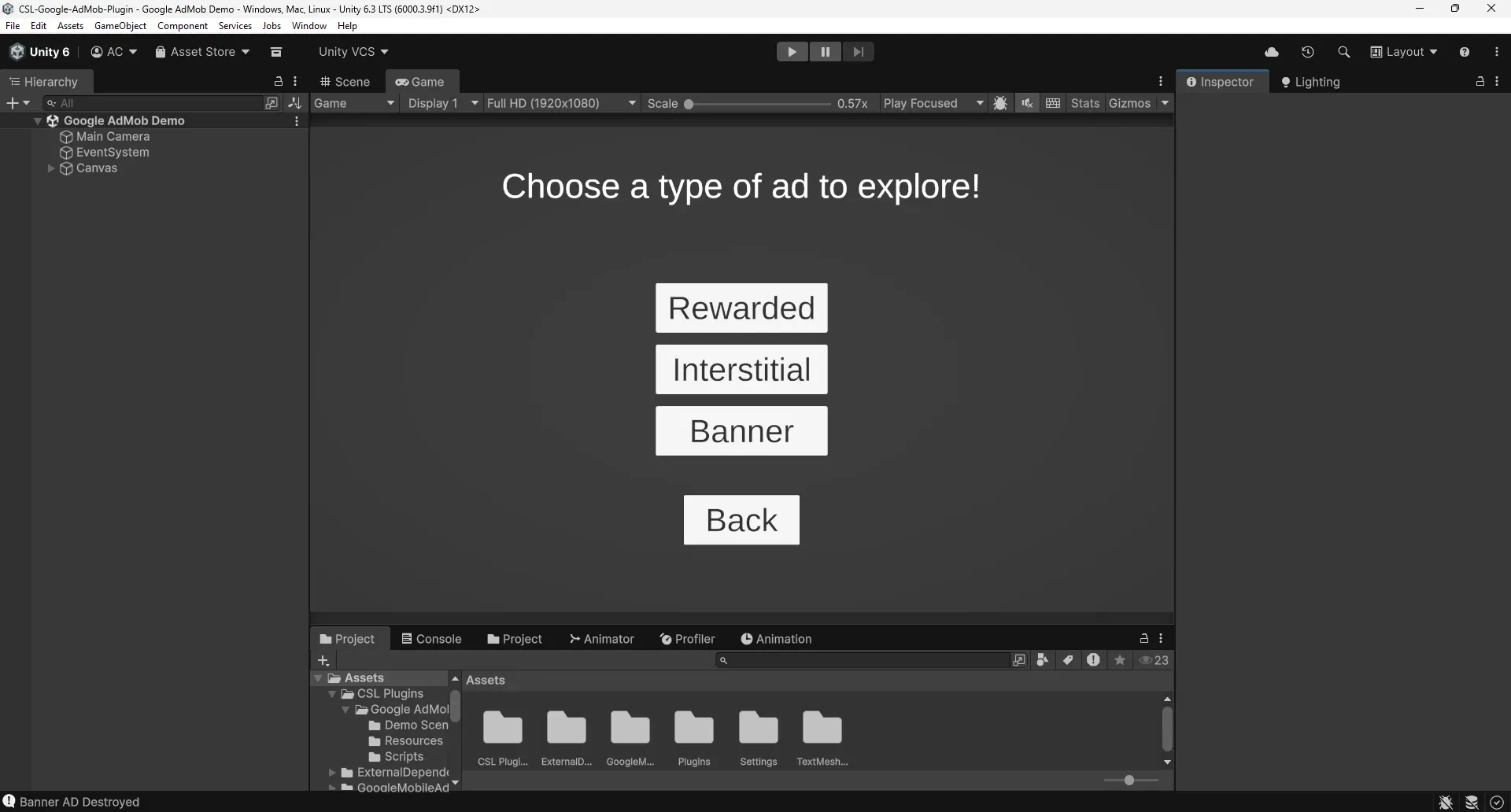 Google AdMob Plugin Project Screenshot